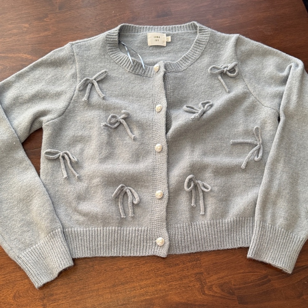 Luna Ivy Light Blue Bow Detail Cardigan